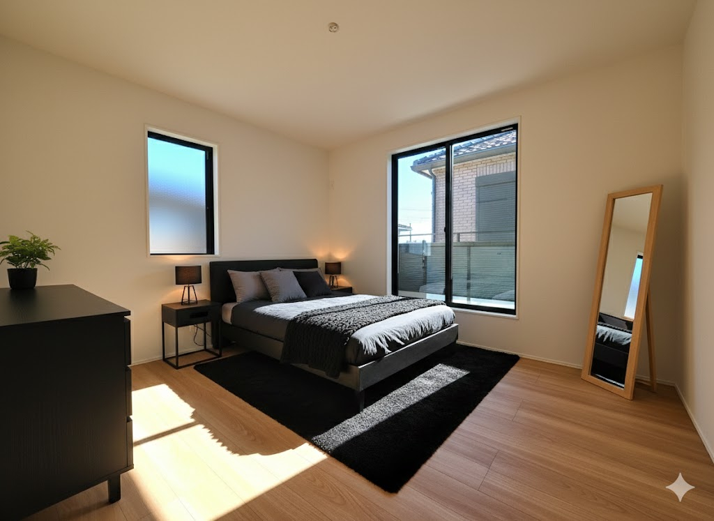 ☆　広々角部屋の主寝室　☆☆ 窓が多く、大きく差し込む陽射しも素晴らしい主寝室。