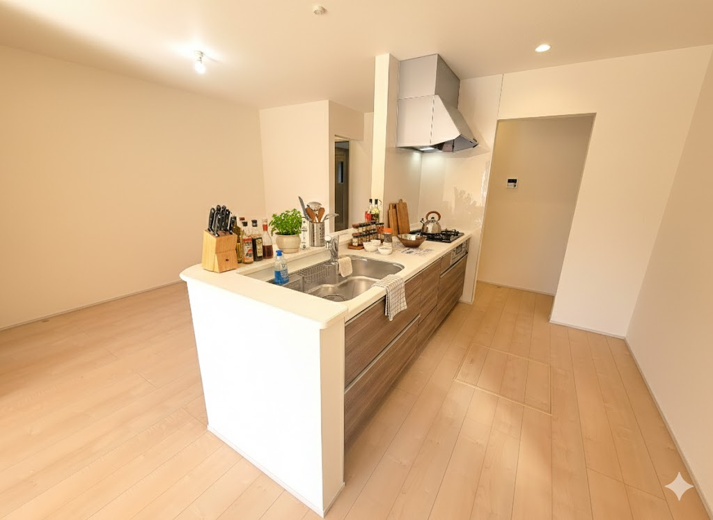 1号棟☆カウンターキッチン☆ 朝はご主人様と談笑する。カウンターキッチンだからこそ可能