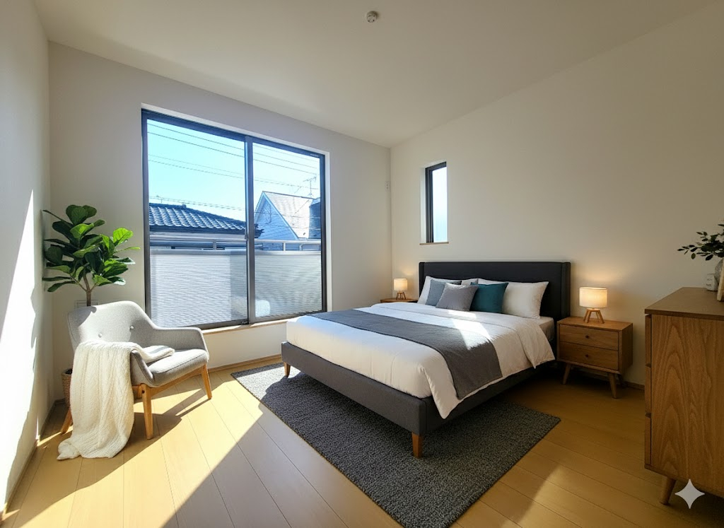 ☆ 広々角部屋の主寝室 ☆☆ 窓が多く、大きく差し込む陽射しも素晴らしい主寝室。